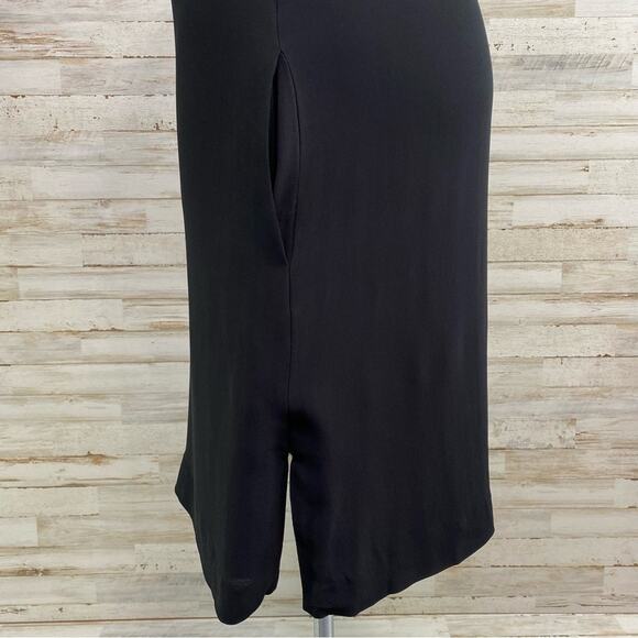 L'Agence Crepe Shift Dress Womens Size 8 Black Pockets V-Neck & Back Side Slits - Picture 9 of 14